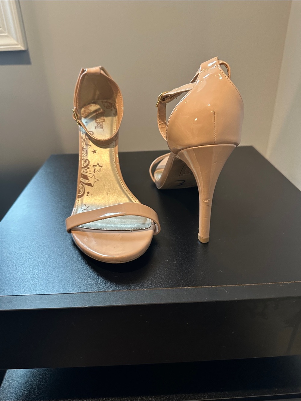 Nude Patent Ankle-Strap Stiletto Sandals